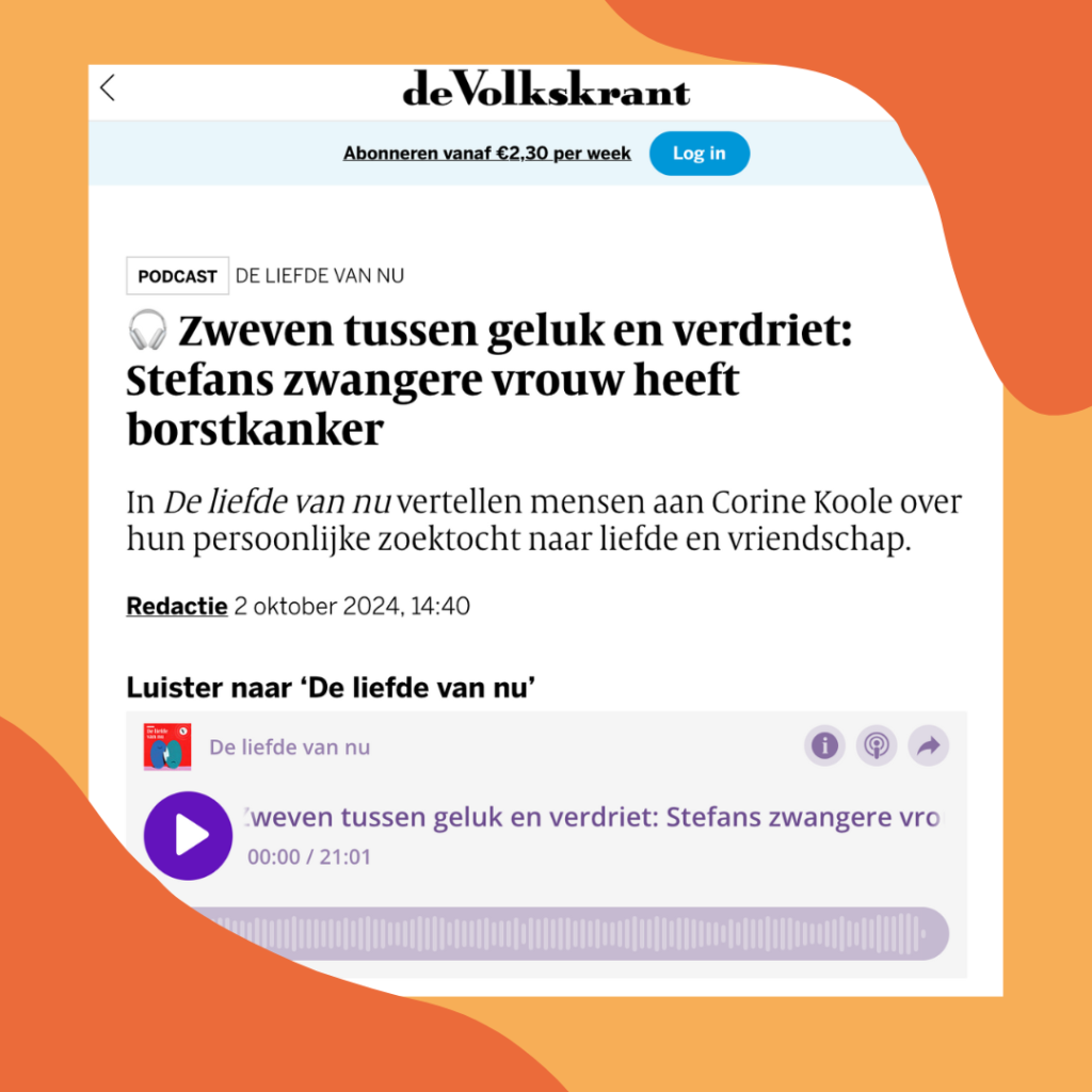 Ik was te gast in de podcast De Liefde van Nu om te praten over kanker in je relatie. 